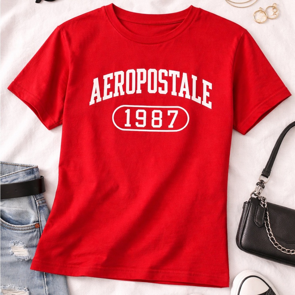 Aeropostale Red Logo Tee 1987 Graphic Shirt Size L